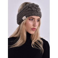 Handgefertigtes Strickhaarband mit Blume - Grau