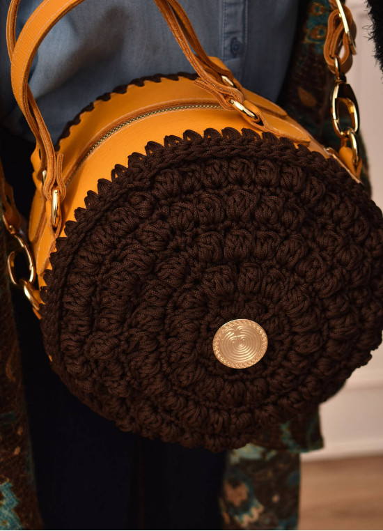 Handgemachte Leder-Gestrickte Tasche 'Fässchen'