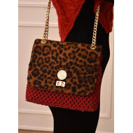 Handgemachte Gestrickte Ledertasche Rot-Animal Print