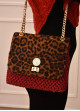 Handgemachte Gestrickte Ledertasche Rot-Animal Print