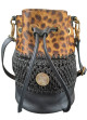 Handgemachte Leder - Gestrickte Tasche Beutel in Animal-Print und Schwarz 