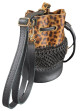 Handgemachte Leder - Gestrickte Tasche Beutel in Animal-Print und Schwarz 