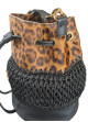 Handgemachte Leder - Gestrickte Tasche Beutel in Animal-Print und Schwarz 