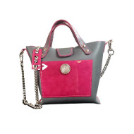 Handgemachte Tasche aus echtem Leder in Grau und Rosa