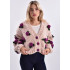 Nude Cardigan mit Lila 3D-Blumen