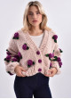 Nude Cardigan mit Lila 3D-Blumen