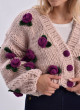 Nude Cardigan mit Lila 3D-Blumen