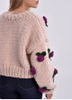 Nude Cardigan mit Lila 3D-Blumen