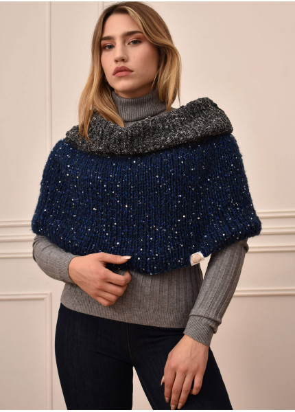 Poncho Grau-Navy mit Pailletten