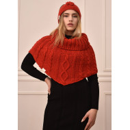 Poncho Rot mit Zopfmuster