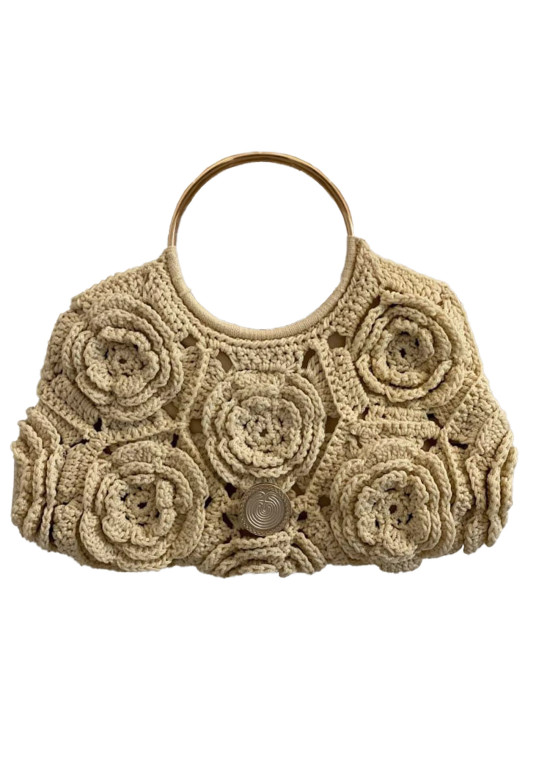 Handgemachte Gestrickte Makramee-Tasche mit Blumen